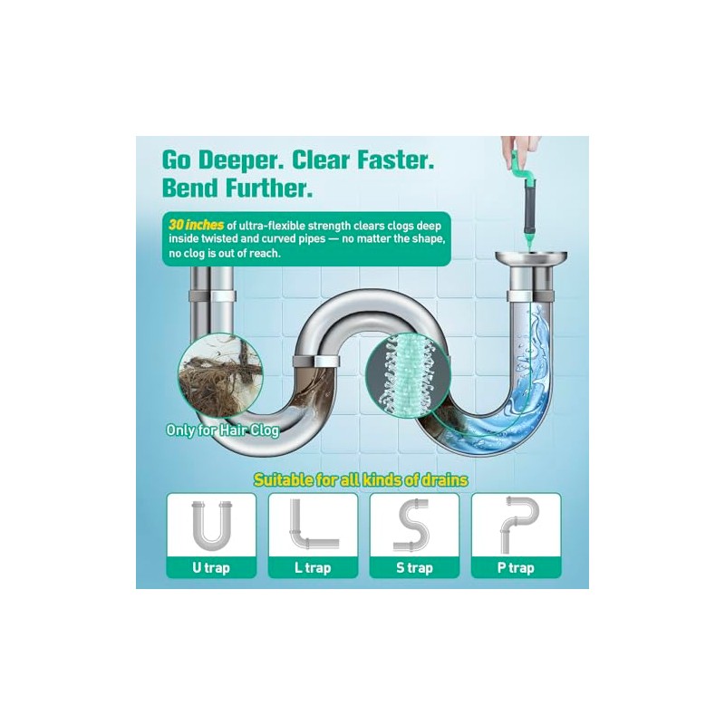 30-Inch Hair Clog Remover Tool - Plumbing Snake Auger