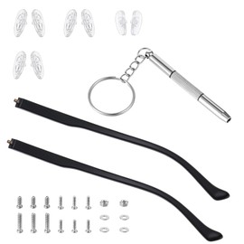 HJZHII 1 Pair Glasses Arm Replacement, Black Glasses Repair Kit with Screws Washers Screwdriver Nose Pads Eyeglass Arms Legs Replacement Temple Arms 6mm for Glass Sunglasses Convex Single Teeth 1.2mm