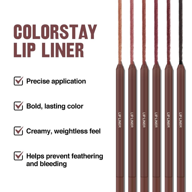 6 Colors Matte Lip Liner Pencils with Sharpener, Waterproof Long