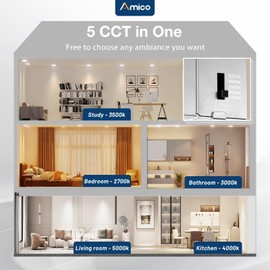 Amico 16 Pack 4 Inch 5CCT Ultra-Thin LED Recessed Ceiling Light with Junction Box, 2700K/3000K/3500K/4000K/5000K Selectable, 11W Eqv 70W, Dimmable Can Light, 800LM High Brightness Downlight - ETL