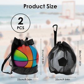 Anrbb 2 Stück Balltasche, Ballnetz für 1 Ball, Ballsack mit Kordelzug und Schnalle, Fußball Rucksack Faltbar, Basketball Tasche Tragbar, Ball Netz für Tennis Volleyball Fußball Kinder Erwachsene