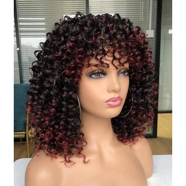 GEMBON Curly Afro Wigs for Black Women Kinky Curly Wig with Bangs Synthetic Fiber Natural Looking Glueless Hair for Daily Wear