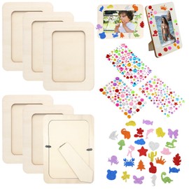 Fyfjur Set of 6 Picture Frames for Painting, Picture Frame Craft Set with Foam Stickers and 3 Sets of Glitter Stones, Craft Photo Frame, DIY Wooden Photo Frame, Children's Photo Frame for Birthdays,