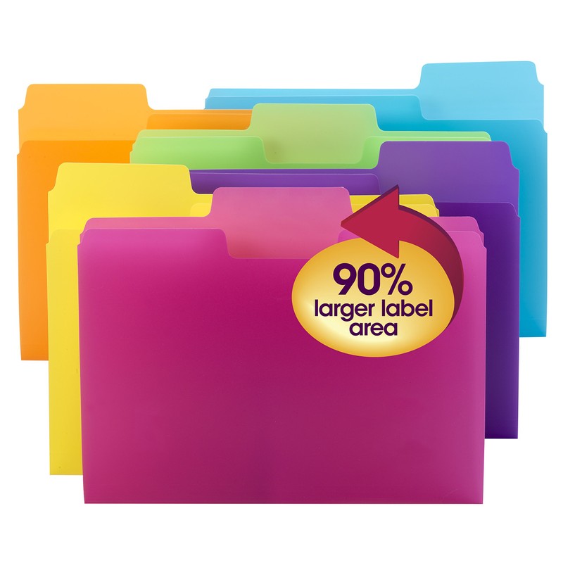 Smead SuperTab Poly Plastic File Folders for Documents, Set of