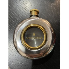Courvoisier 5oz. Stainless Steel Window Flask And Brass Screw Top Collectable