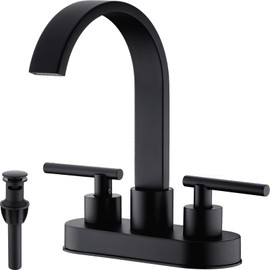 TRUSTMI 4" Centerset Bathroom Faucet 3 Hole, High Flow Waterfall Spout, Matte Black | Commercial Grade Stainless Steel | 360° Swivel, with Pop-Up Drain & cUPC Lines