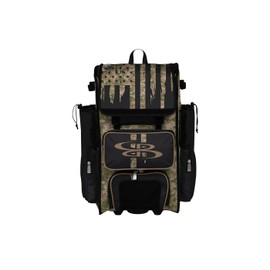 Boombah Rolling Superpack 2.0 Baseball/Softball Gear Bag - 23-1/2" x 13-1/2" x 9-1/2" - Telescopic Handle - Holds 4 Bats - Wheeled Version - USA Tribute Olive Drab/Teak Brown/Black