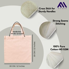 MINIMARG 100% Cotton Canvas Bags, Plain Tote Bags to Decorate, eco-friendly Canvas Reusable blank Tote Bags made with Premium Quality Fabric - Size 30x30cm+30cm Handle (Pack of 10)