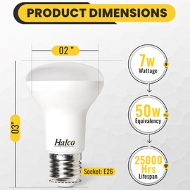 Halco Lighting Technologies BR20 LED Bulb, Flood Light Bulb, R20, 500 Lumens, 7 Watts, Dimmable, 25,000 Hour Lifespan, 80+ CRI, E26 Base, White (2700K Soft White)