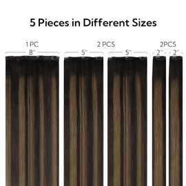 HOTBANANA Clip in Hair Extensions, 14 inch 75g 5pcs Dark Brown to Chestnut Brown Clip in Hair Extensions Real Human Hair Remy Hair Stright Clip in Hair Extensions