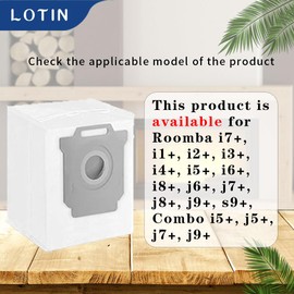 LOTIN 6 Pack Vacuum Dust Bags.Compatible with Roomba i7+, i1+, i2+, i3+, i4+, i5+, i6+, i8+, j6+, j7+, j8+, j9+, s9+, Combo i5+, j5+, j7+, j9+ Bags Replacement Parts Dirt Disposal Bag