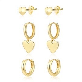 ALEXCRAFT Earrings Gold Silver 925 Heart Hoop Earrings Set 14K Golden Earrings Women's Gold Hoop Earrings Set for Women Girlfriend Mum Girls