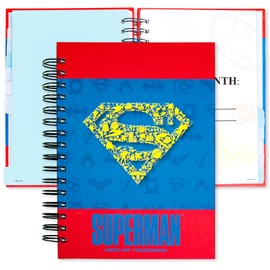 Superman Academic Planner, Superhero Weekly Monthly Daily Agenda, Custom Date Organizer for Time Management, Spiral Bound Notebook with Colorful Tabs,Datebooks for Middle or High School Student (Blue Red)