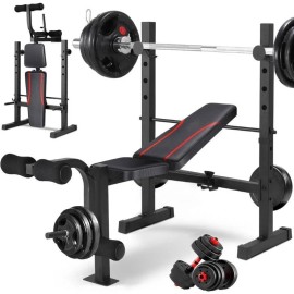 600LBS Multi-Function Weight Bench Set with Squat Rack for Full Body Fitness NEW