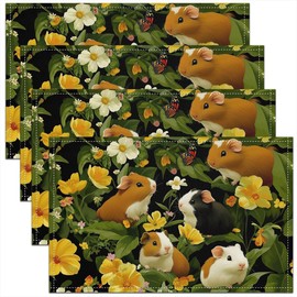 Feelyou Guinea Pig Placemats Set of 4 18"x12" Cute Placemat for Kitchen Dining Table Decor Indoor Outdoor Flower and Plant Table Place Mats Green Decor Table Place Mats Small Animall