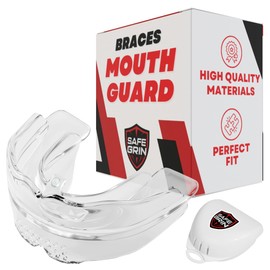 SAFE GRIN Braces Mouth Guard for Sports - Premium Silicone Upper & Lower Teeth Protection for Sports - Football, Lacrosse, Hockey, Baseball -Fit for Youth and Teens - Youth Mouthguard for Braces
