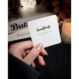 Incantevole Cat's Eye Press On Nails (30PCS), Short Square Nails, Handmade Nails, Enhanced Glossy False Nail Tips (Mirror Finish Champagne Pink)