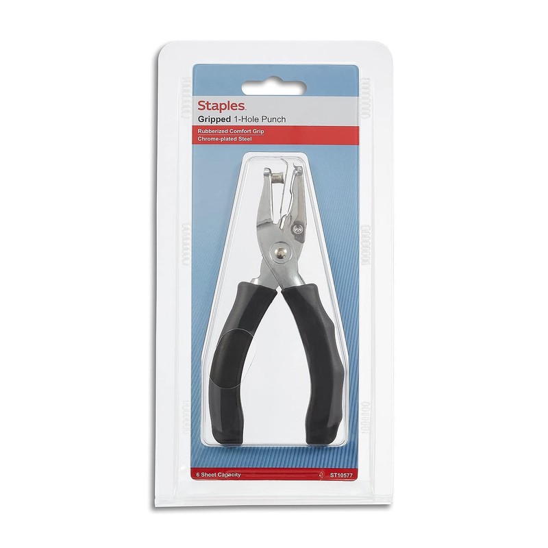 Staples Premium 1‑Hole Punch, 5‑Sheet Capacity – Metal Single‑Hole Punch