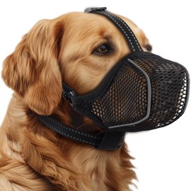 Dog Muzzle,Mesh Soft Muzzle for Small Medium Large Sized Dogs, Breathable Reflective Adjustable Puppy Muzzles with Collar for Scavenging Grooming Biting Chewing,Allows Panting and Drinking