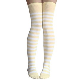 Chrissy's Socks Women's Dandelion/White Striped Thigh High Socks