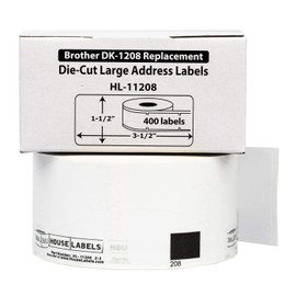 HOUSELABELS Compatible with DK-1208 Replacement Roll for Brother QL Label Printers; 400 Address Labels; 1-1/2" x 3-1/2" (38mm*90mm) - 36 Rolls