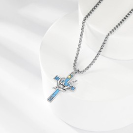 ANGSAU Shark Necklace S925 Sterling Silver Shark Cross Pendant Necklace Ocean Animal Turquoise Jewelry Gifts For Women Men
