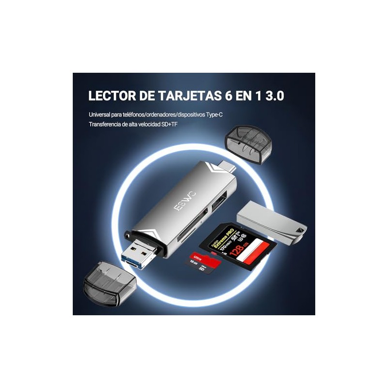 JESWO 3 en 1 Lector de Tarjetas SD, Aluminum Adaptador