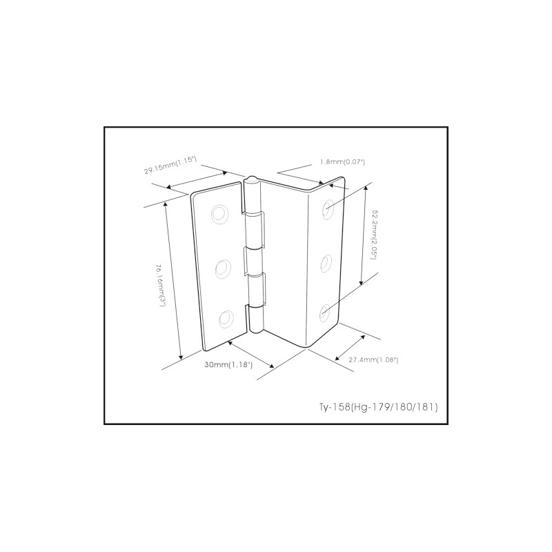 QCAA Heavy Duty 3 Fold Retro Chest Hinge, Half Surface