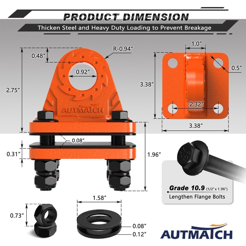 AUTMATCH D Ring Shackle Mount with Backer Plate (2 Pack)