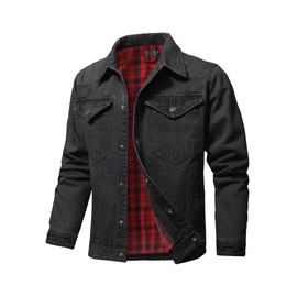 KAVIANA Men's Denim Jacket with Flannel Lined Jean Jackets for Winter Vintage Cowboy Cut Snap Closure Classic Heavy Duty