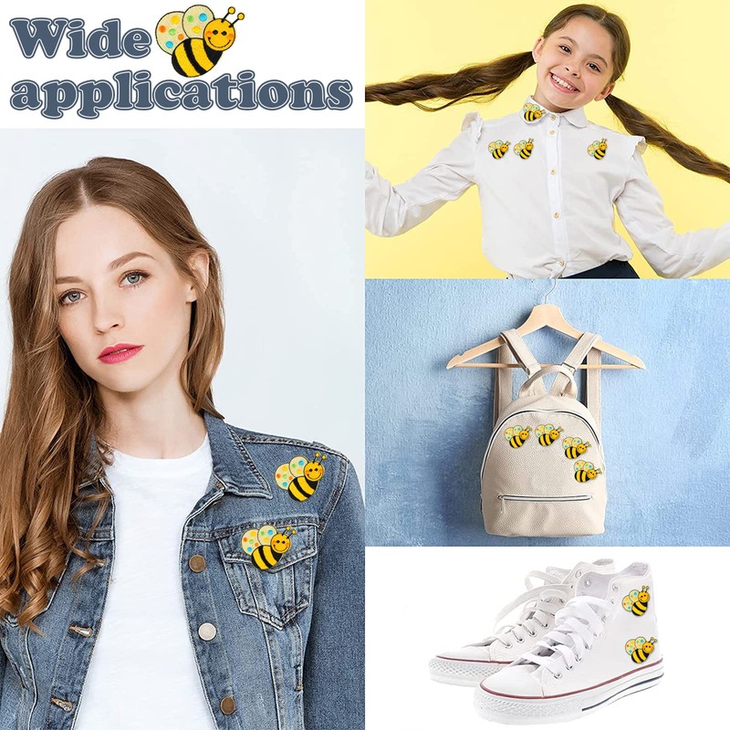 10 Pieces Bee Embroidered Iron-on Patches Large Bee Shape Sew