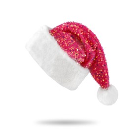 BELISHMIE Golden Sparkling Sequin Santa Hat for Adults Christmas Holiday Party Accessory, Plush Faux Fur Trim, Festival Headwear (Pink)