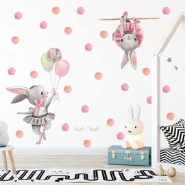 Bunny Wall Stickers Rabbit Wall Decals Peel and Stick for Kid's Girl's Room Playroom Decoration (Rabbit Balerina)