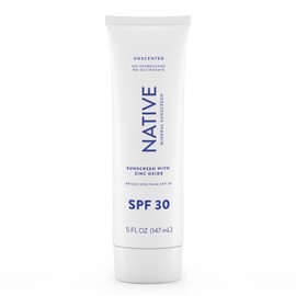 Native Sunscreen SPF 30, Zinc Oxide Dermatologist Tested Suitable for Sensitive Skin & Hawaii Compliant, 5 Ounces | Unscented Sun Protection Lotion, Lightweight & Smooth