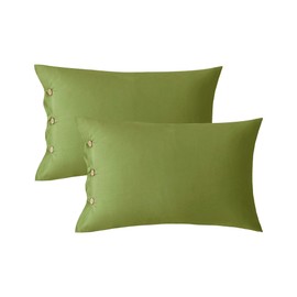 JELLYMONI Pillowcases Standard Set of 2 Cotton Button Pillow Covers 20×26in Avocado Green Bed Pillow Cases 100% Washed Cotton Soft Breathable (Pillows are not Included)