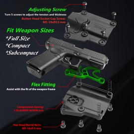 Mega-Fit Paddle Holster Fit Most Popular Full Size and Compact Pistols, Trigger Guard Locking System Level Ⅱ Retention, Right Hand Black