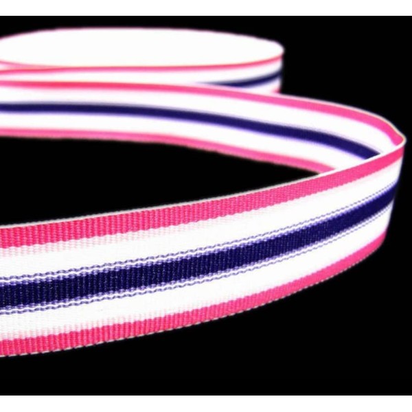 1 Pcs 7/8"W Striped Grosgrain Ribbon Pink White Purple 5