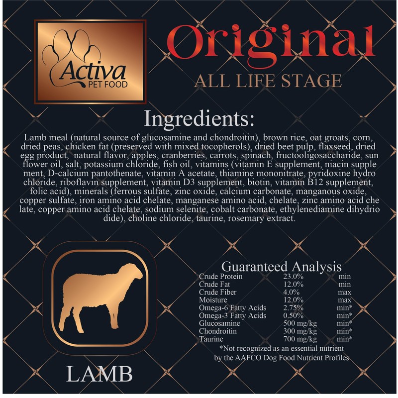 Activa Original Custom Dog Food (Lamb, 15lb)