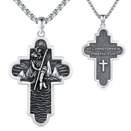 Midir&Etain St Christopher Necklace 925 Sterling Silver Saint Christopher Cross Pendant Necklace Protection Catholic Necklace Religious Jewellery Gifts for Men Women