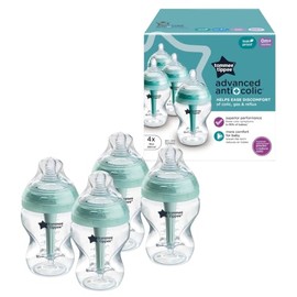 Tommee Tippee Biberones Advanced Anticólicos, Recién Nacido, 260ml/9oz | Paquete de 4, Tetina Flujo Lento Tipo Pecho, Diseño Único Aleja el Aire de la