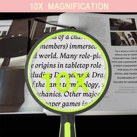 ELTVISII 10X Magnifying Glass for Reading 100mm Large Handheld Portable Book Magnifier for Seniors, Loupe for Close Work, Classroom, Hobby Observation (Green)