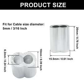 Murtenze 50Pcs 3/16" Wire Rope Sleeve, Aluminum Cable Crimp Sleeves, Crimping Loop Sleeve for Cable and Wire Rope Crimp Double Barrel Crimp Sleeves(M5-3/16")