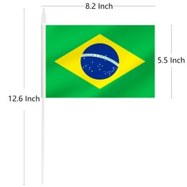 Yamiuo Brazil Mini Flag, 12 Pack Brazilian Hand Held Small Mini Stick Flag with 12 Inch Solid White Pole, 8.2x5.5 Inch (Brazil)