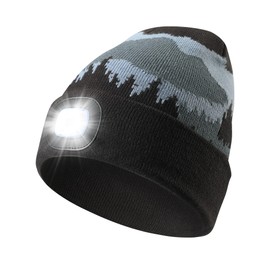 Hatlight Printed Hat with LED Light,Winter Flashlight Knitted Beanie USB Rechargeable Multiple Color Headlamp Unisex Gift for Men Women(Dark Green)