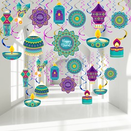 Clabby 54 Pcs Diwali Party Decorations, Happy Diwali Party Hanging Swirls Deepavali Ceiling Decor Foil Double Spiral Lights Rangoli Hanging Swirls Decor for Home Indian Party Supplies