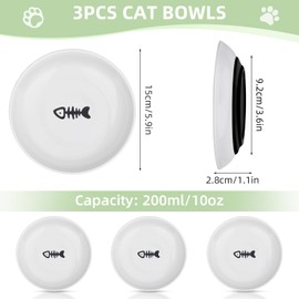 Otauoaea Ceramic Cat Bowl, Set of 3, Cat Feeding Bowl with Non-Slip Rubber Base, Cat Feeding Bowl for Easing Whisker Fatigue, Cat Bowls, Feeding Bowls for Cats and Dogs