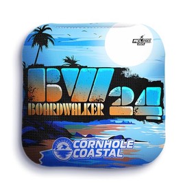 Cornhole Coastal Set of 4 Regulation Professional Corn Hole Bags for Cornhole Toss Games - for All Skill Levels (Boardwalker, Blue Logo)