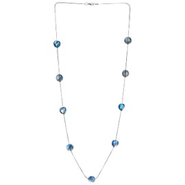 Elegant Long Chain Statement Necklace with Blue Faceted Irregular Crystal Beads Charms Pendant Dress（CA）