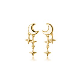 SLUYNZ 925 Sterling Silver Tiny Moon Star Earrings Studs for Women Teen Girls Small Moon Studs Earrings Star Drop (B-Gold Plated)