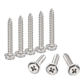 sourcing map Phillips Hex Washer Self Tapping Screws, M4 x 30mm 304 Stainless Steel Hex Flange Sheet Metal Screw 50pcs